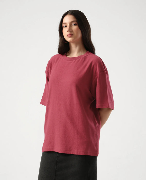 Rareism Women Wahre Red Pull On Closure Cotton Oversized Regular Graphic Print T-Shirt
