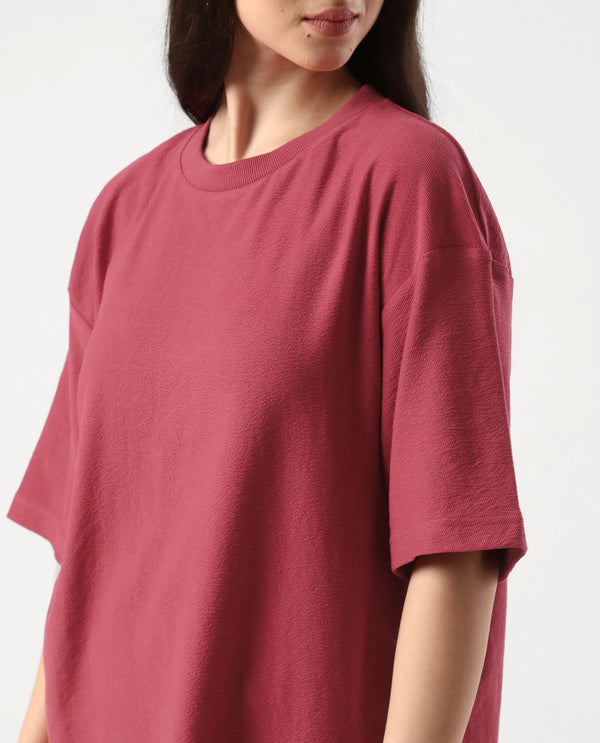 Rareism Women Wahre Red Pull On Closure Cotton Oversized Regular Graphic Print T-Shirt