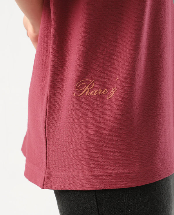 Rareism Women Wahre Red Pull On Closure Cotton Oversized Regular Graphic Print T-Shirt