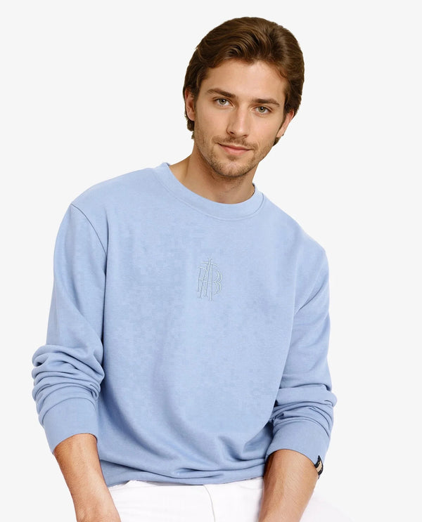 Rare Rabbit Men Wares Blue Lurex Full Sleeve Crew Neck Plain Embroidered Logo Sweatshirt