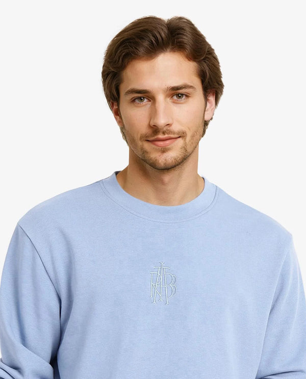 Rare Rabbit Men Wares Blue Lurex Full Sleeve Crew Neck Plain Embroidered Logo Sweatshirt