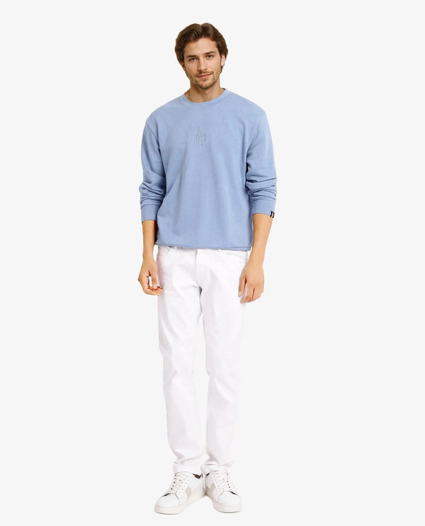 Rare Rabbit Men Wares Blue Lurex Full Sleeve Crew Neck Plain Embroidered Logo Sweatshirt