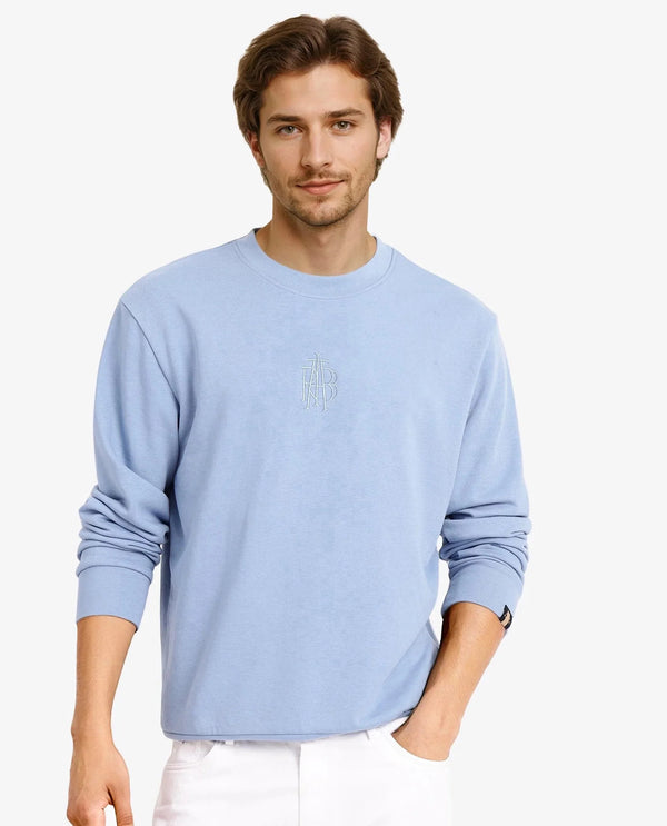 Rare Rabbit Men Wares Blue Lurex Full Sleeve Crew Neck Plain Embroidered Logo Sweatshirt