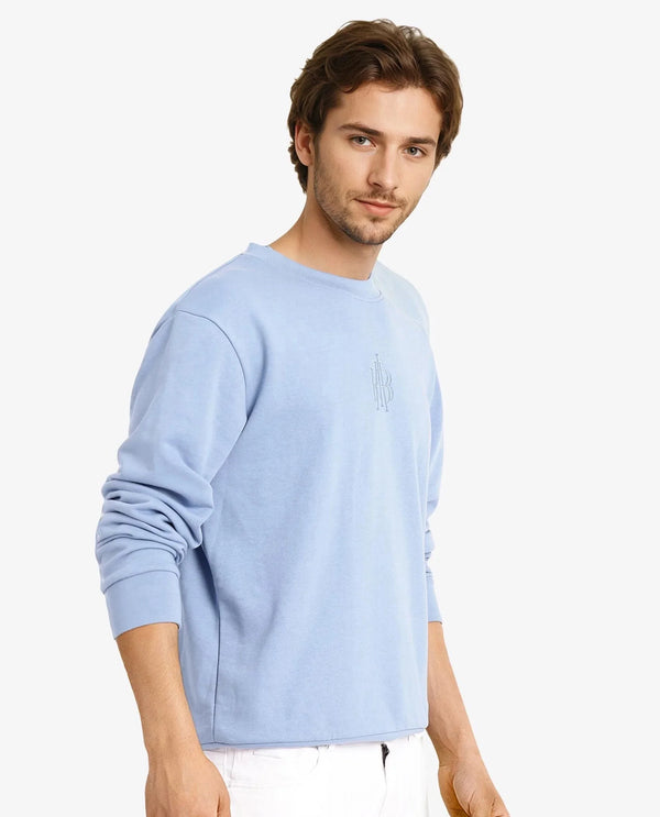 Rare Rabbit Men Wares Blue Lurex Full Sleeve Crew Neck Plain Embroidered Logo Sweatshirt