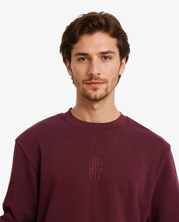 Rare Rabbit Men Wares Maroon Lurex Full Sleeve Crew Neck Plain Embroidered Logo Sweatshirt