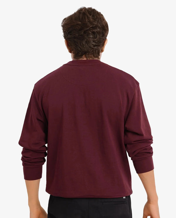 Rare Rabbit Men Wares Maroon Lurex Full Sleeve Crew Neck Plain Embroidered Logo Sweatshirt