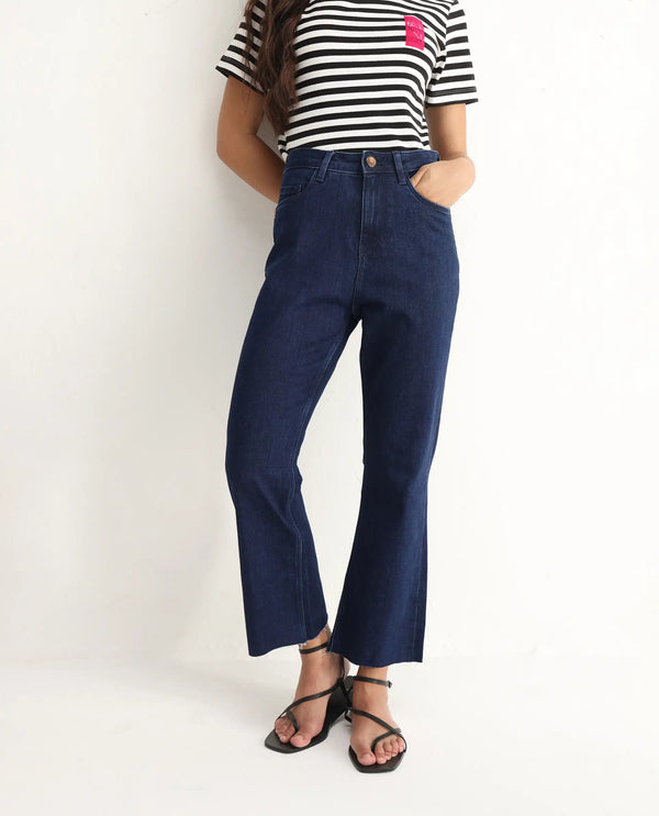 Rareism Women Winona Dark Blue Cotton Elastane Fabric Plain Jeans