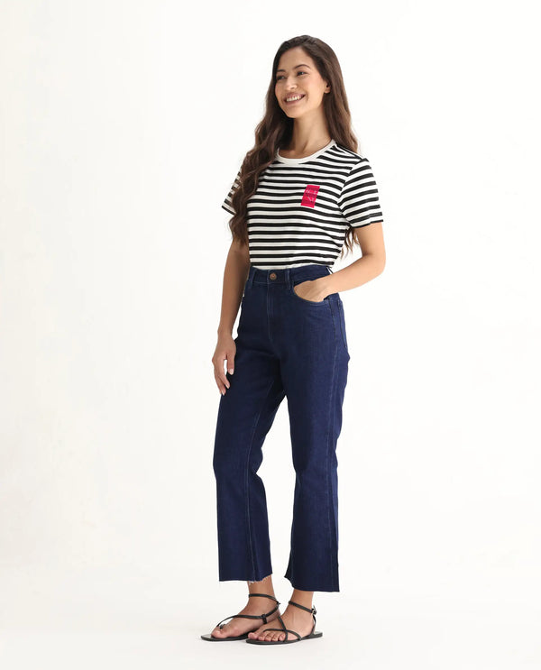 Rareism Women Winona Dark Blue Cotton Elastane Fabric Plain Jeans