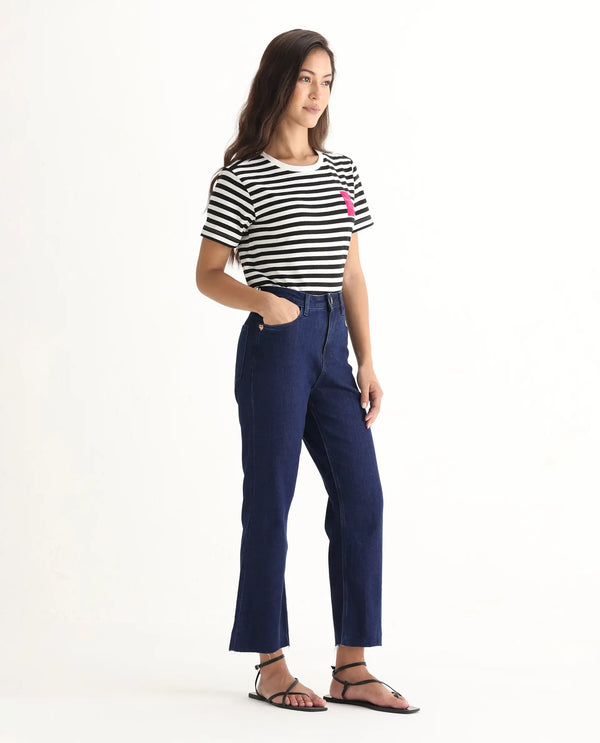 Rareism Women Winona Dark Blue Cotton Elastane Fabric Plain Jeans