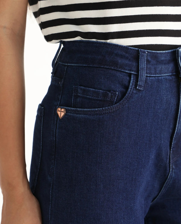 Rareism Women Winona Dark Blue Cotton Elastane Fabric Plain Jeans