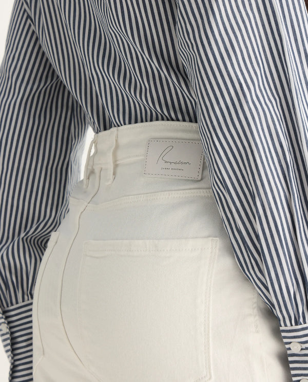 Rareism Women Winona White Cotton Fabric Plain Crop Flare Jeans