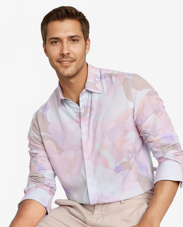 Rare Rabbit Men Xano Pastel Blue Viscose Nylon Fabric Full Sleeve Regular Fit Abstract Print Shirt