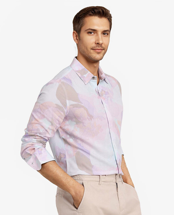 Rare Rabbit Men Xano Pastel Blue Viscose Nylon Fabric Full Sleeve Regular Fit Abstract Print Shirt