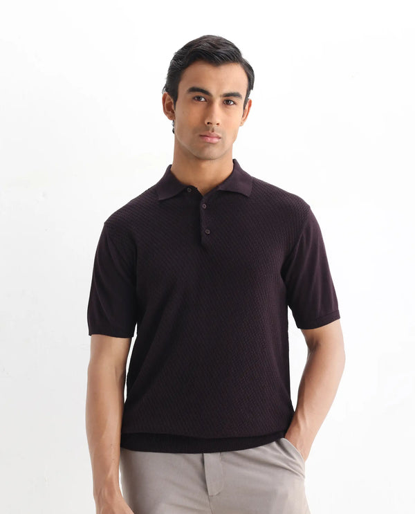 Rare Rabbit Men Xas Dark Brown Short Sleeve Collared Neck Plain Polo