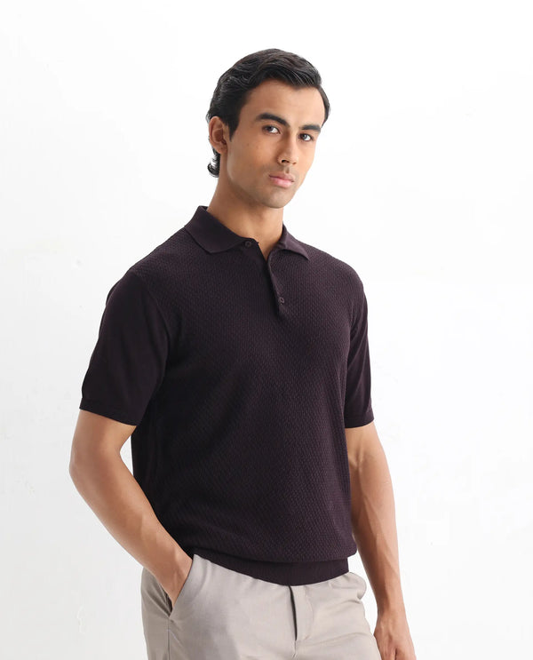 Rare Rabbit Men Xas Dark Brown Short Sleeve Collared Neck Plain Polo