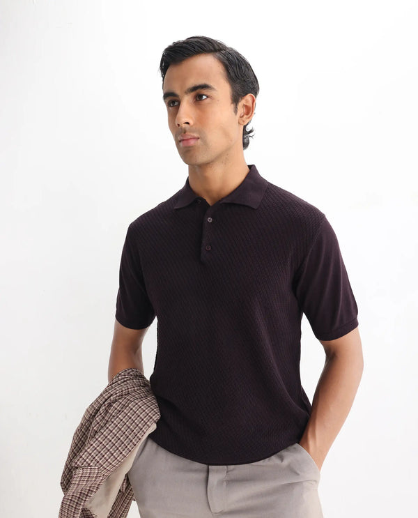 Rare Rabbit Men Xas Dark Brown Short Sleeve Collared Neck Plain Polo