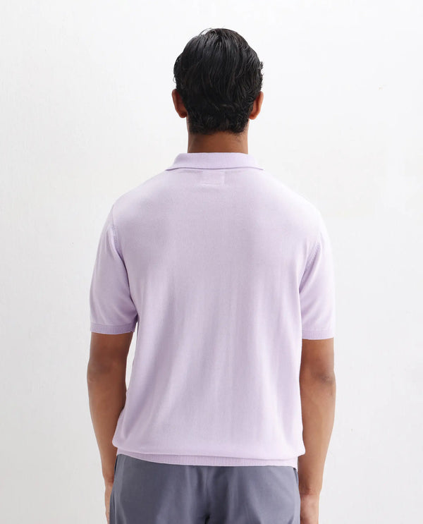 Rare Rabbit Men Xas Pastel Purple Cotton Fabric Short Sleeve Regular Collared Cable Knit Plain Polo T-Shirt