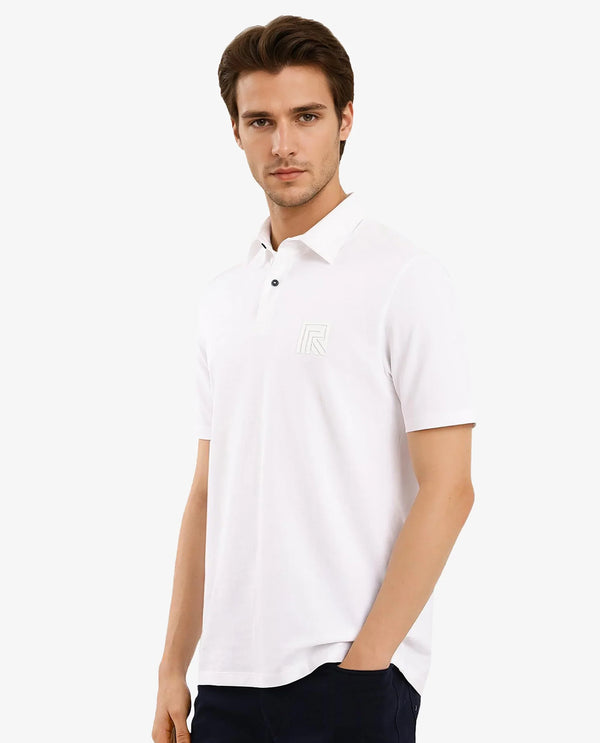 Rare Rabbit Men Yobo White Short Sleeve Collared Neck Button Closure Plain Polo