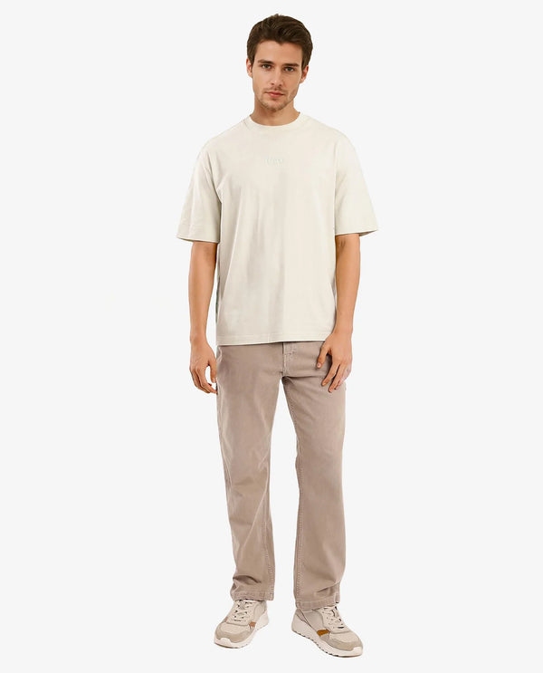 Rare Rabbit Men Yoko Pastel Green Short Sleeve Crew Neck Oversized Fit Placement Logo Print T-Shirt