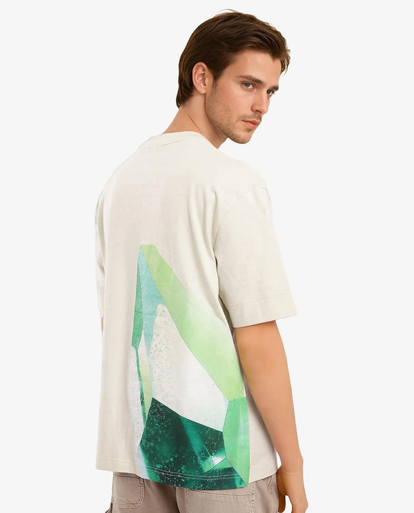 Rare Rabbit Men Yoko Pastel Green Short Sleeve Crew Neck Oversized Fit Placement Logo Print T-Shirt