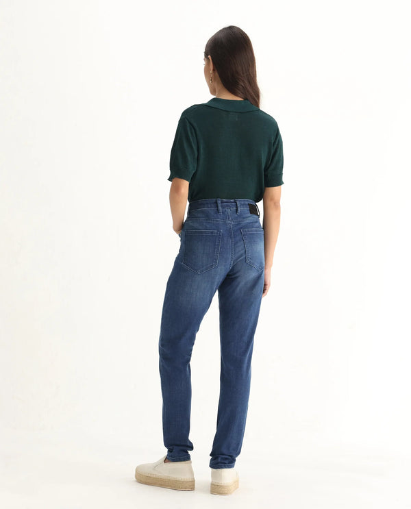 Rareism Women Zaisho Blue Cotton Elastane Fabric Solid Regular Length Jeans
