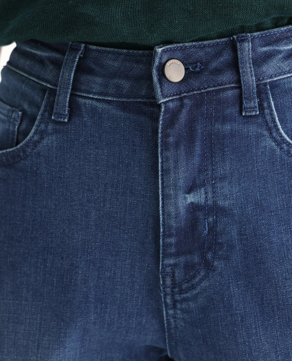 Rareism Women Zaisho Blue Cotton Elastane Fabric Solid Regular Length Jeans