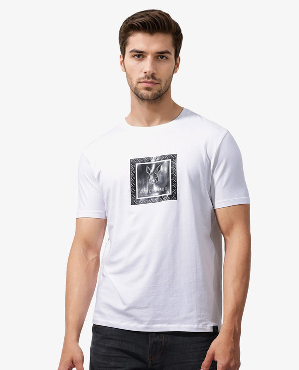 Rare Rabbit Men's Zalen White Short Sleeve Graphic Printed Logo T-shirt