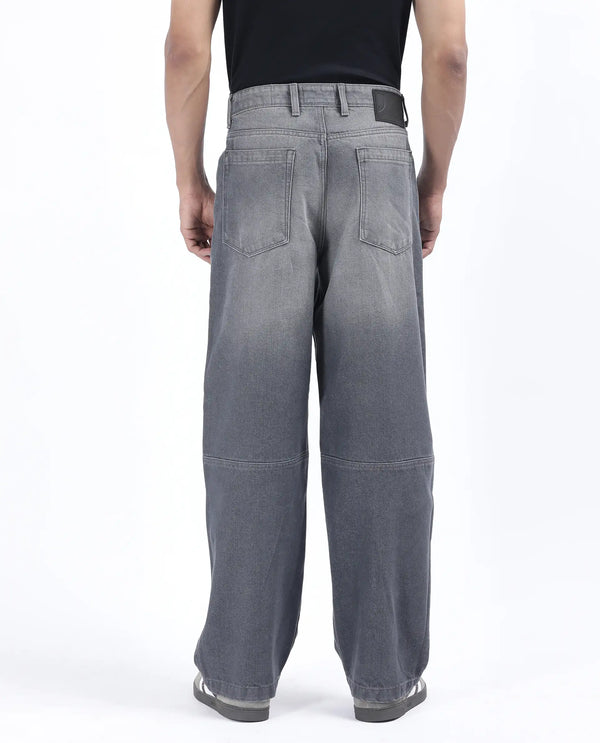 Rare Rabbit Men Zeret Dark Grey Cotton Fabric Button And Zip Baggy Loose Fit Plain Jeans
