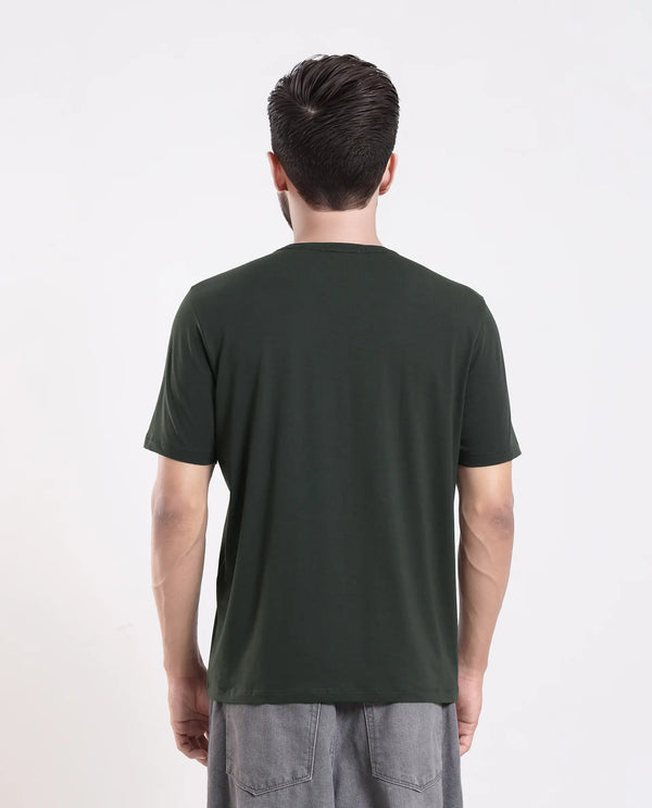 Rare Rabbit Men's Zima Dark Olive Cotton Blend Fabric Half Sleeve Crew Neck Graphic Print T-Shirt