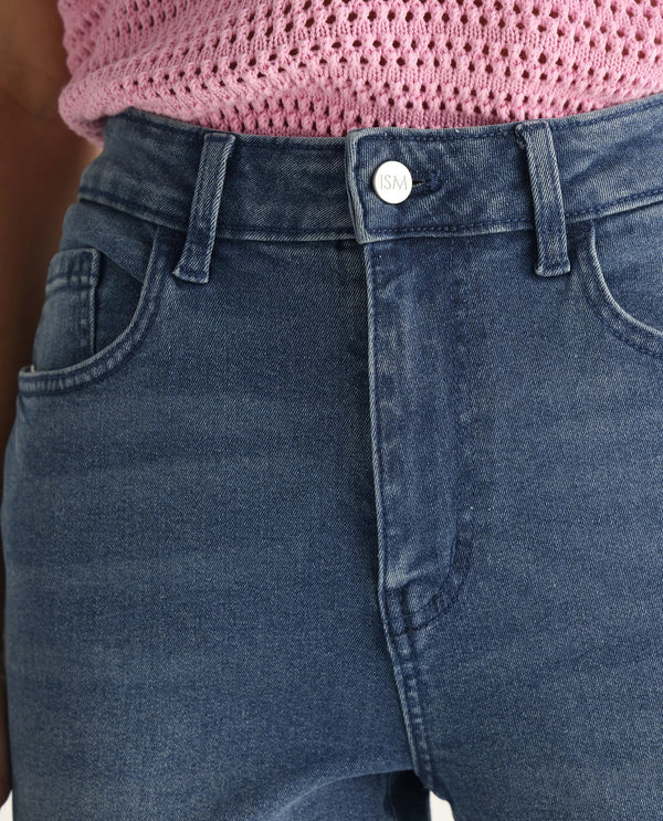 Rareism Women Zinga Blue Cotton Blend Fabric Plain Jeans