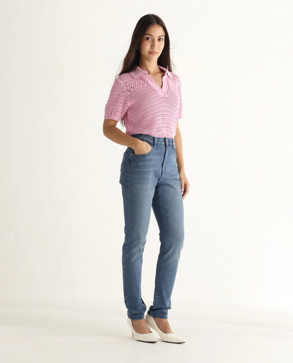 Rareism Women Zinga Blue Cotton Blend Fabric Plain Jeans