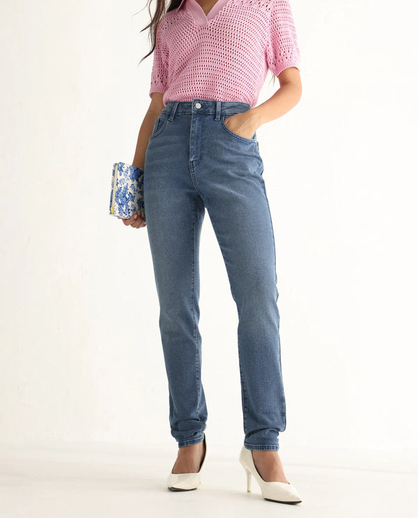 Rareism Women Zinga Blue Cotton Blend Fabric Plain Jeans