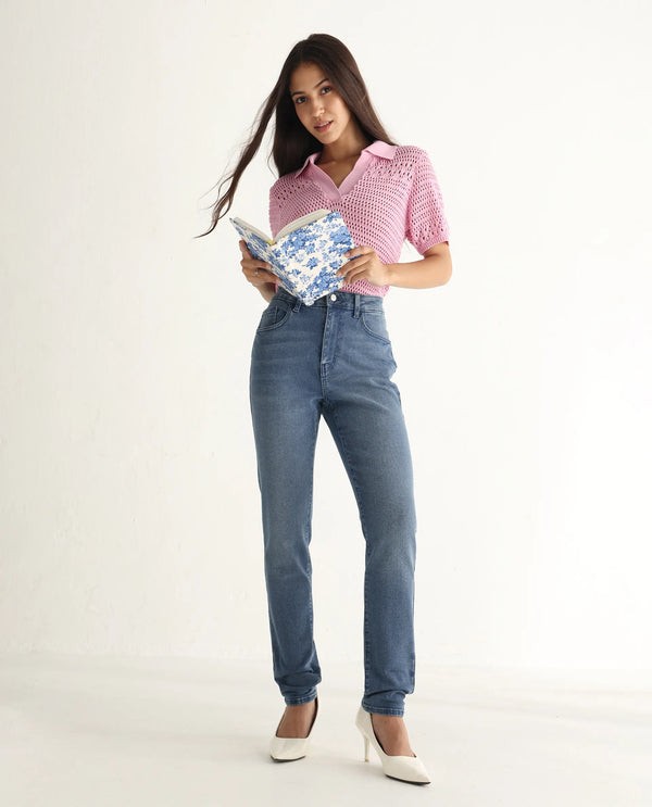Rareism Women Zinga Blue Cotton Blend Fabric Plain Jeans