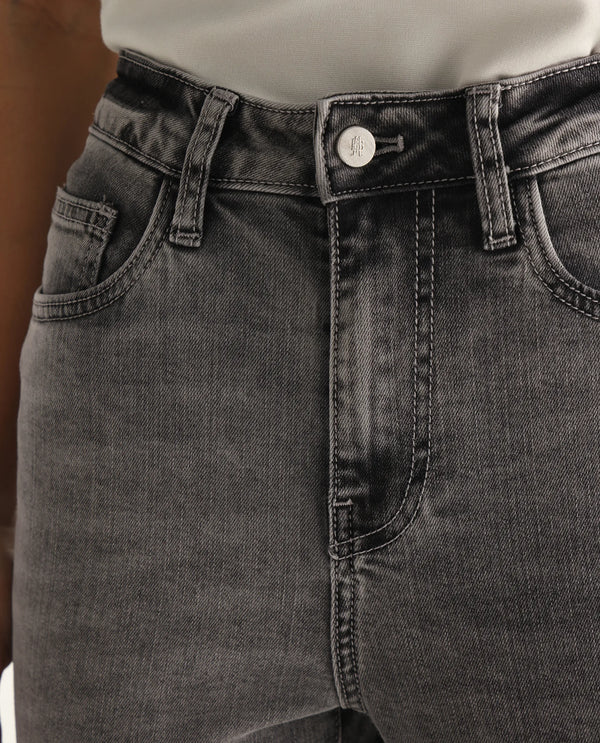 Rareism Women Zingal Grey Cotton Polyester Fabric Plain Jeans