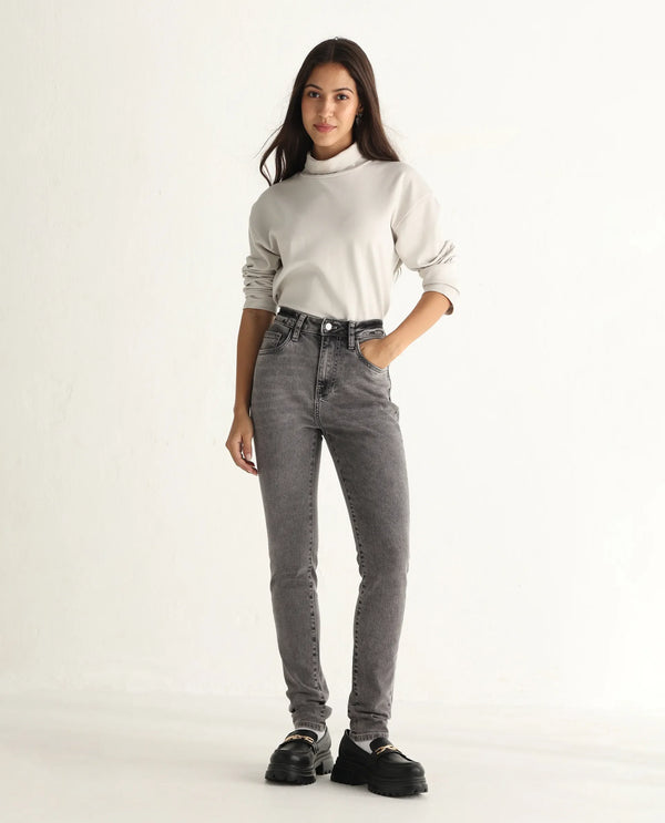 Rareism Women Zingal Grey Cotton Polyester Fabric Plain Jeans