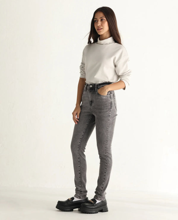 Rareism Women Zingal Grey Cotton Polyester Fabric Plain Jeans