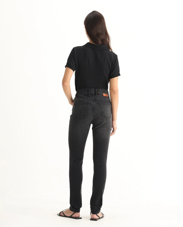 Rareism Women Zingy Black Cotton Blend Fabric Ankle Length Button Closure Plain Jeans