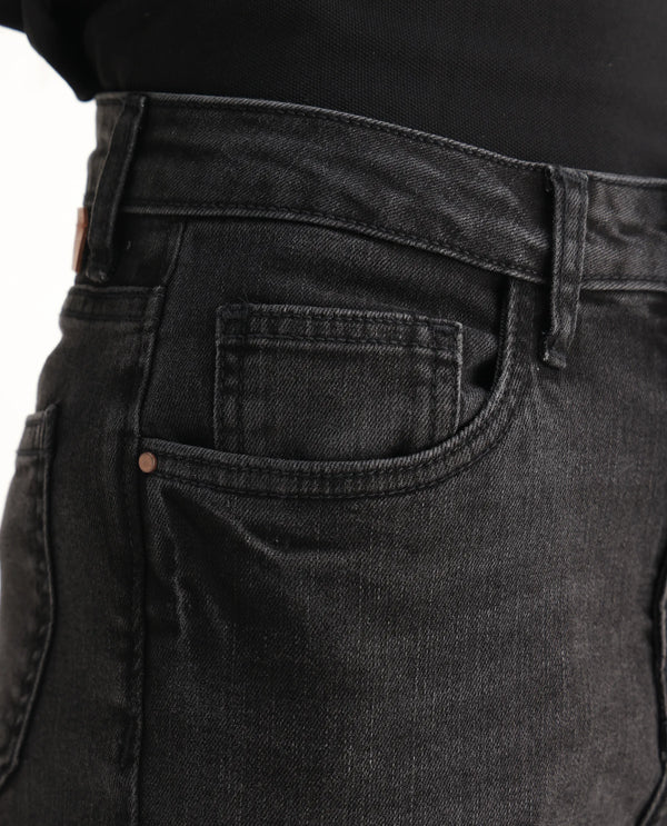 Rareism Women Zingy Black Cotton Blend Fabric Ankle Length Button Closure Plain Jeans